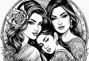Mother with 3 daughters tattoo idea