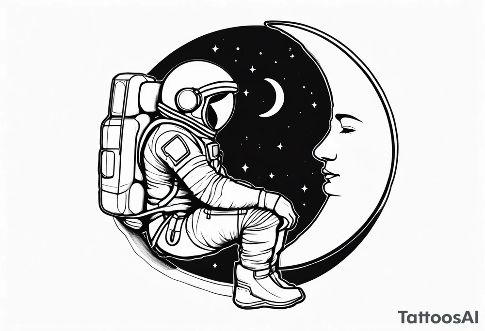 astronaut sitting on a crescent moon tattoo idea