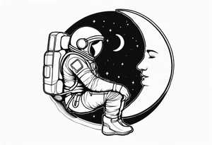 astronaut sitting on a crescent moon tattoo idea