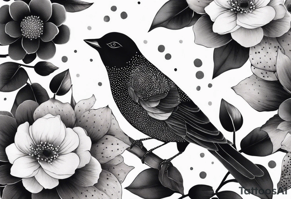 Birds and flowers tattoo idea