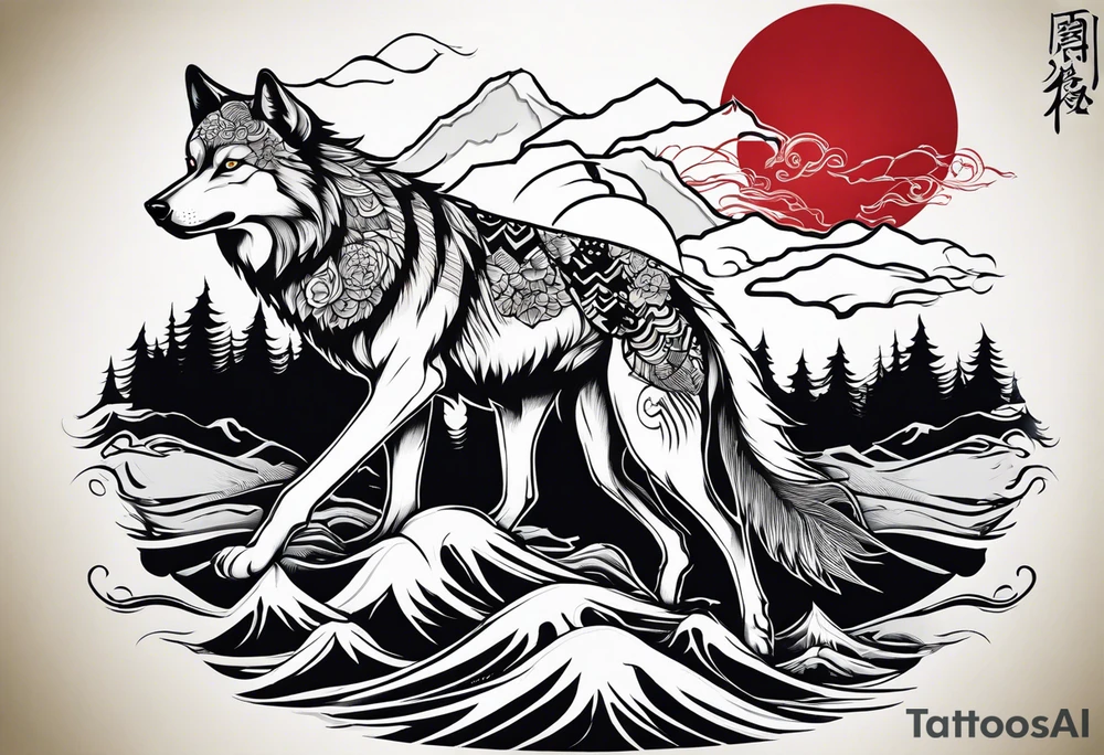 wolf mountain tattoo idea