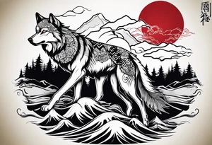 wolf mountain tattoo idea
