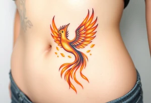 magnificent phoenix rising from golden flames with trailing embers tattoo idea