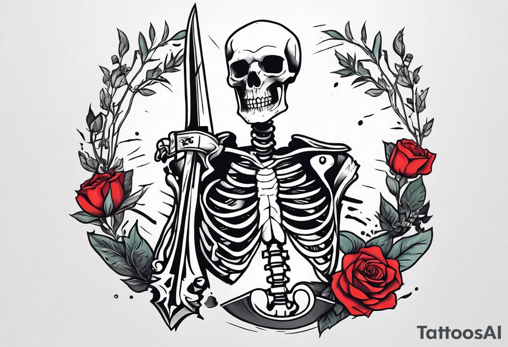 skeleton stabbed through chest with broadswoard tattoo idea