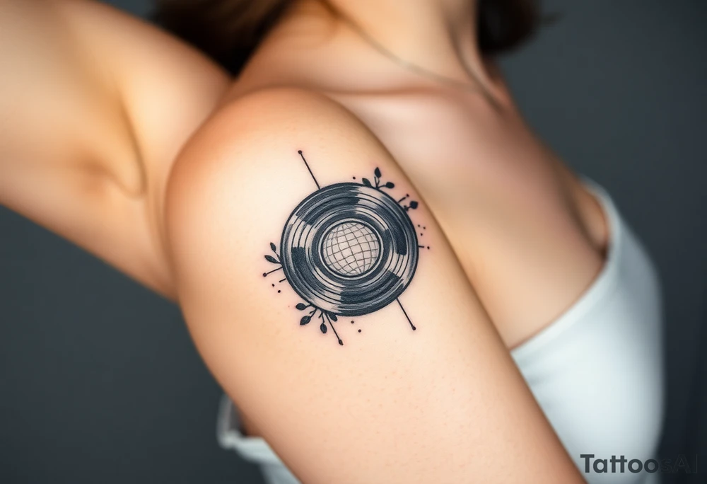 vinyl record and disco ball tattoo idea