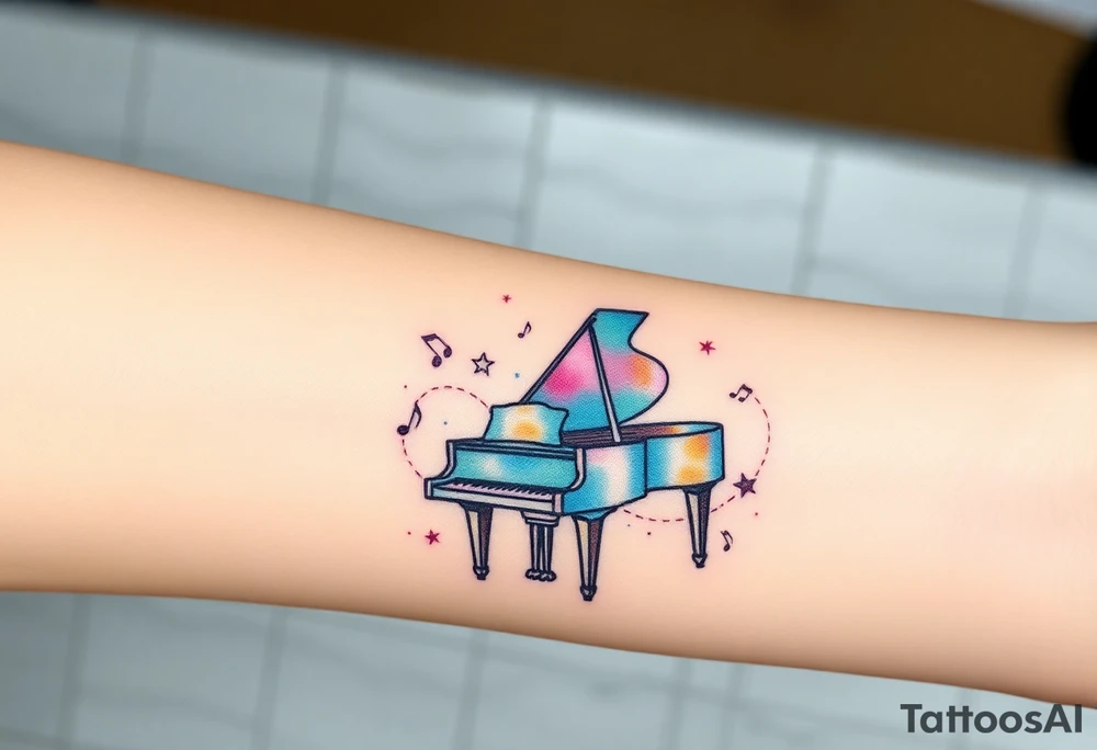 grand piano under stars and music notes tattoo idea