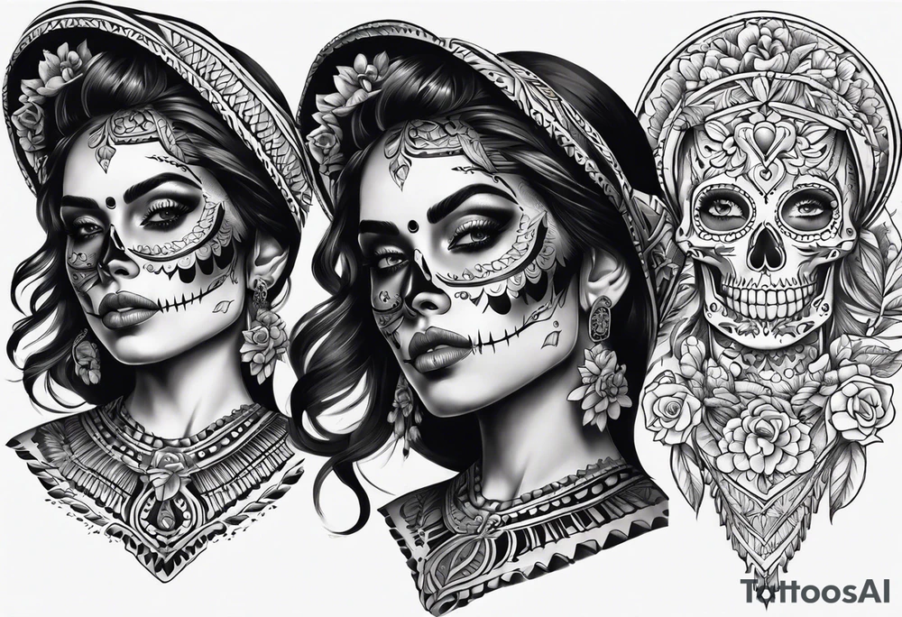 mexican style woman skull tattoo for chest tattoo idea