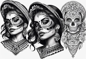 mexican style woman skull tattoo for chest tattoo idea