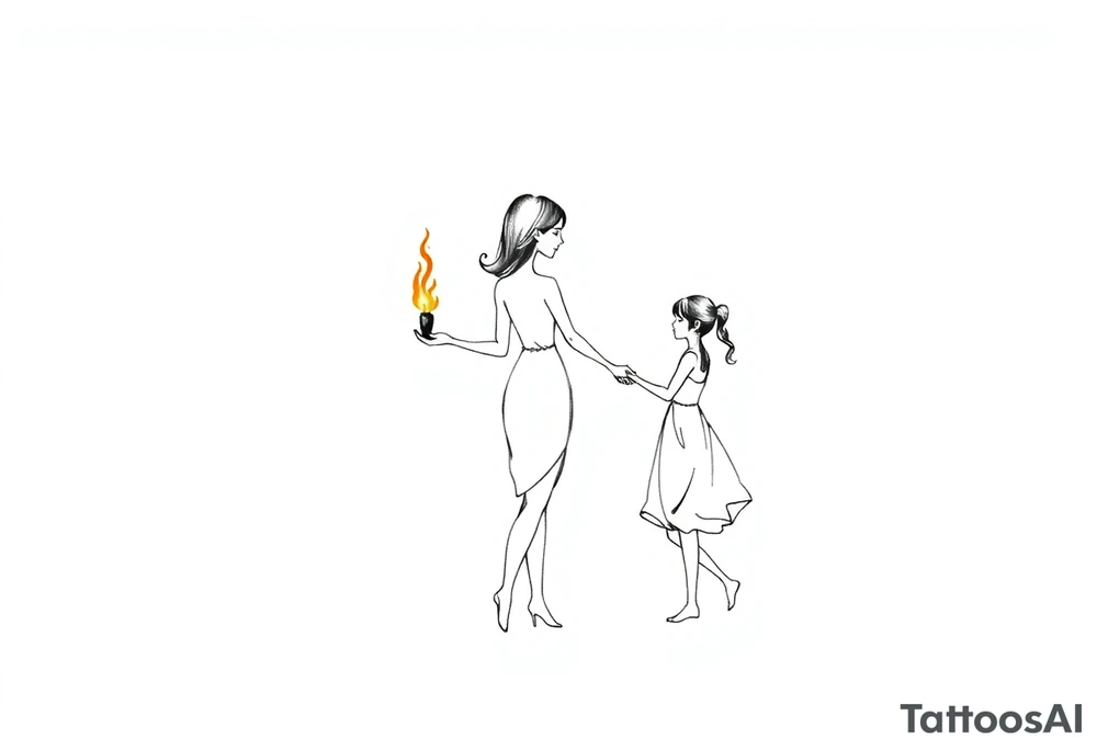 Silhouette of a mother passing a flame to two daughters tattoo idea
