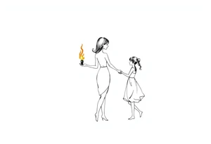 Silhouette of a mother passing a flame to two daughters tattoo idea