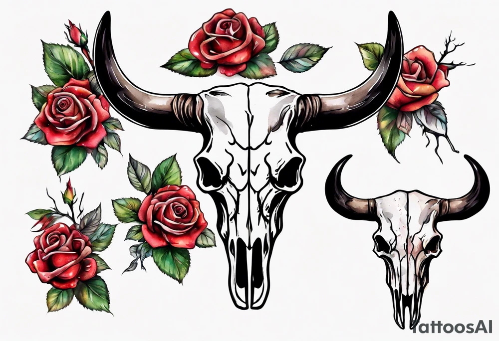 bull skull with roses tattoo idea