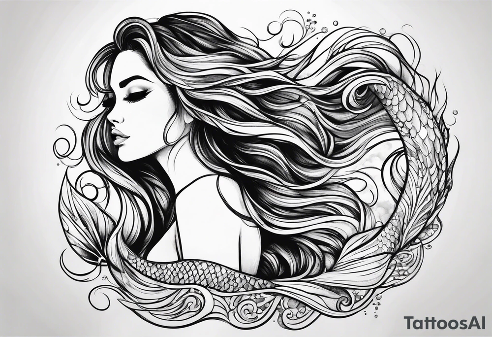 Wildly flowing mermaid hair tattoo idea