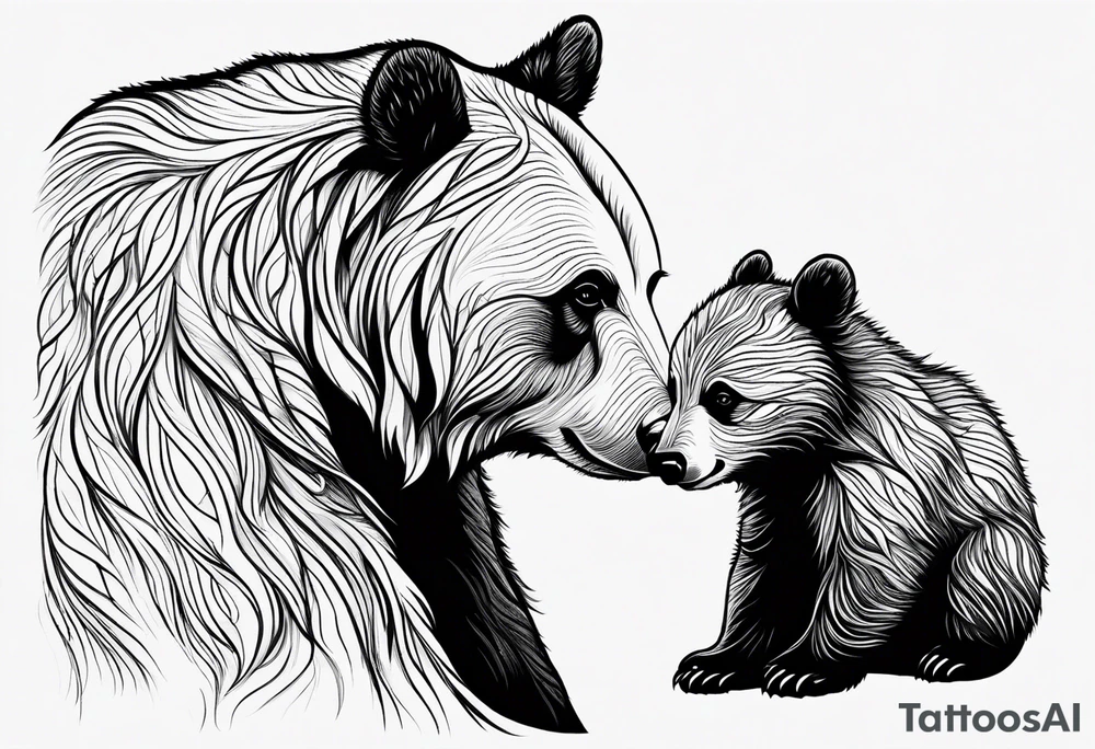 mother bear and cub looking at each other teardrop shaped simple tattoo idea