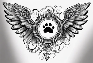 Small dog Paw print with halo and wings above the words loving you changed my life, losing you did the same - Lexie 11/08-7/23 tattoo idea