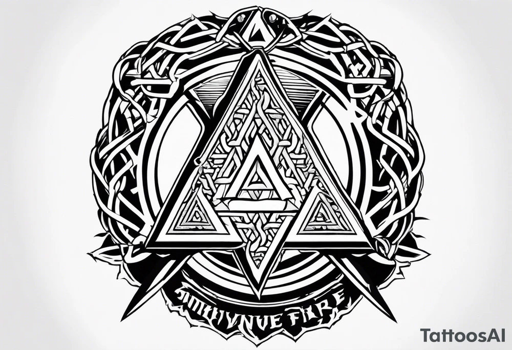 Valhalla sword shield axe barbed wire chains valknut fire tattoo idea Valhalla sword shield axe barbed wire chains valknut fire tattoo idea