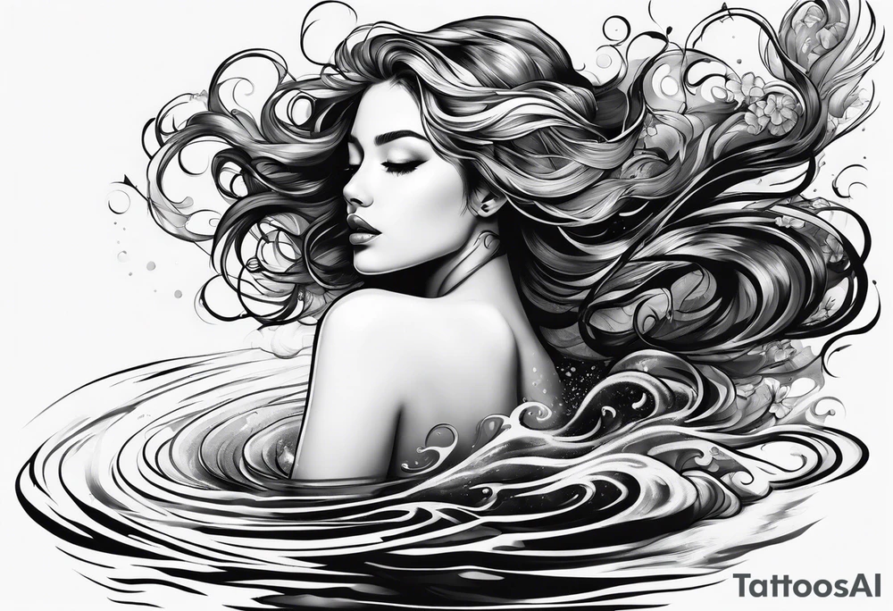 top down angle of woman floating in water tattoo idea