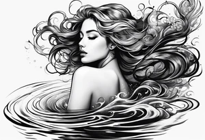 top down angle of woman floating in water tattoo idea