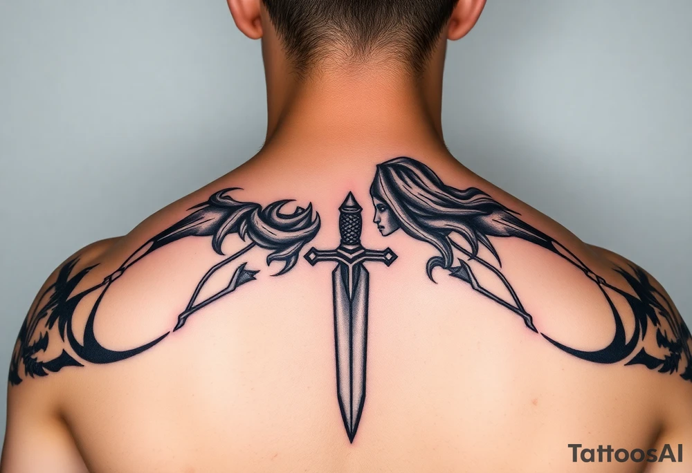 Greek goddess warrior with dagger and realistic lighting bolts going around body Greek mythology style with dark shading tattoo idea
