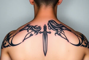 Greek goddess warrior with dagger and realistic lighting bolts going around body Greek mythology style with dark shading tattoo idea