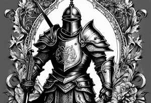 knight with heavy armor with clock and less detail tattoo idea
