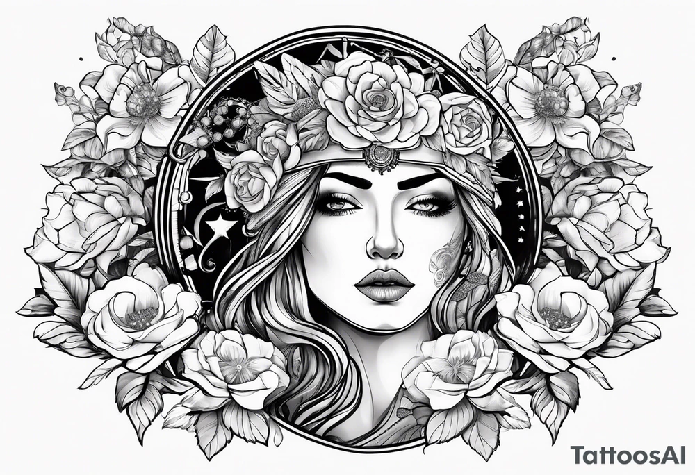 tarot justice woman flowers tattoo idea