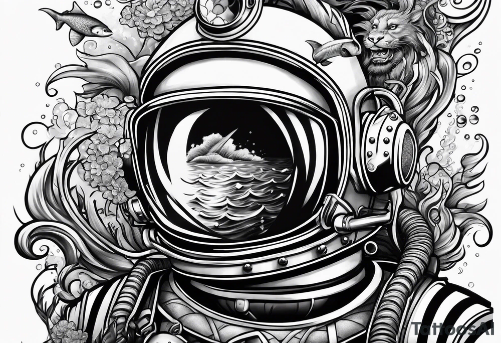 Old school diver underwater tattoo idea