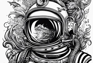 Old school diver underwater tattoo idea