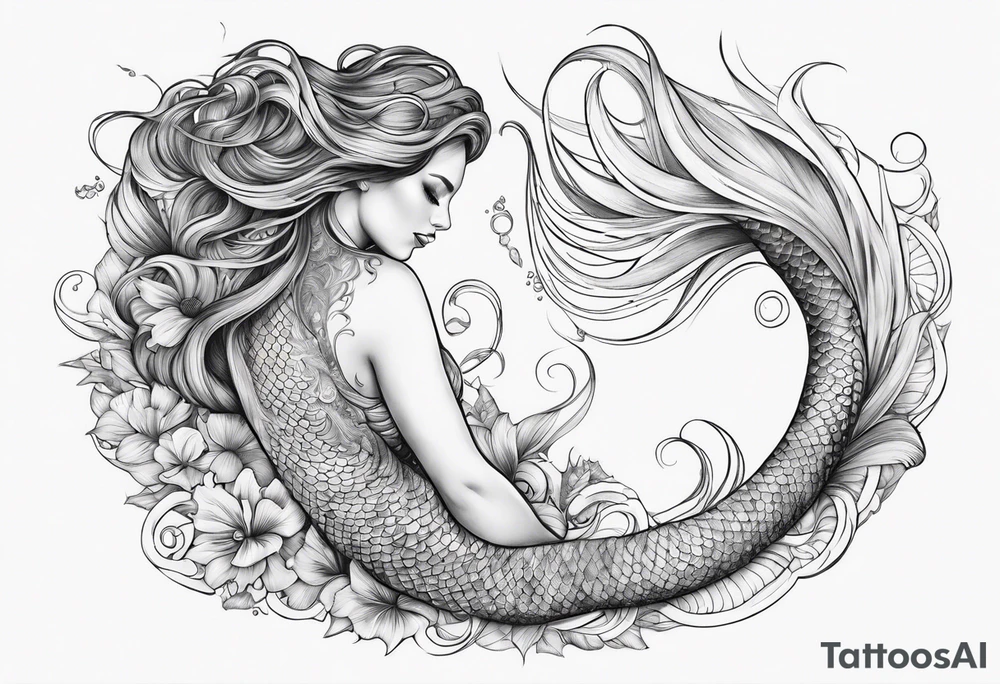 flowing serpent tail mermaid tattoo idea