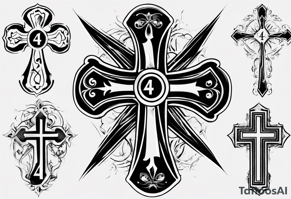 Cross with the number 4 tattoo idea