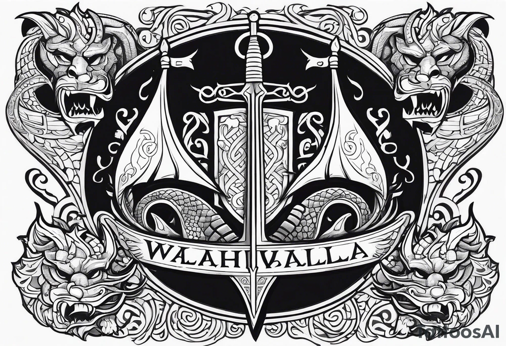 Valhalla sword shield viking ship dragon head tattoo idea Valhalla sword shield viking ship dragon head tattoo idea