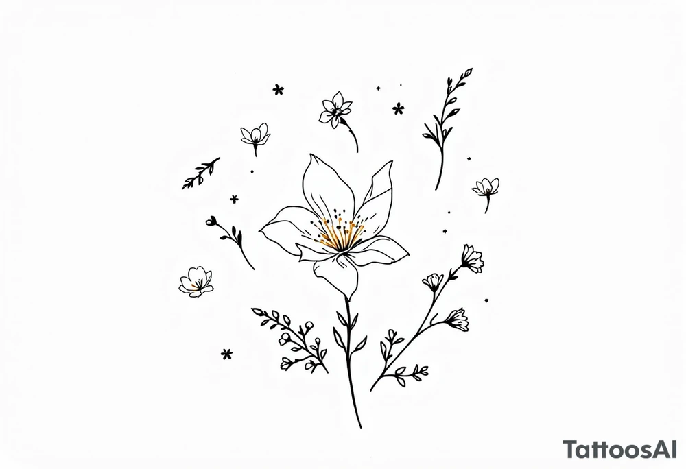 Carnation, Snowdrop, Larkspur, Water Lily, Daffodil, Clover tattoo idea