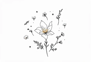 Carnation, Snowdrop, Larkspur, Water Lily, Daffodil, Clover tattoo idea