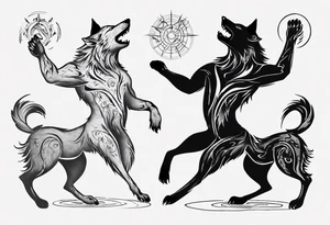 stick figures of two wolves dancing tattoo idea