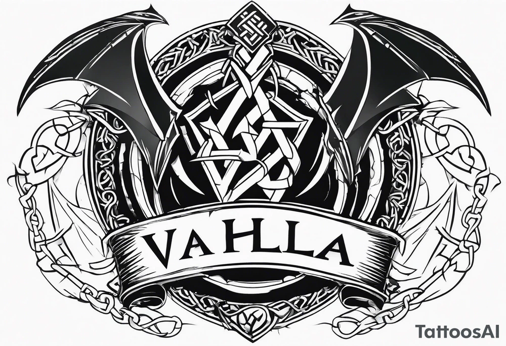 Valhalla sword shield dragon axe Valknut barbed wire chains tribal tattoo idea