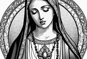 Virgin Mary  looking down with black tears and rosary young version tattoo idea