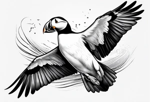 a flying puffin without background (only black and white)
 - forarm Tattoo tattoo idea
