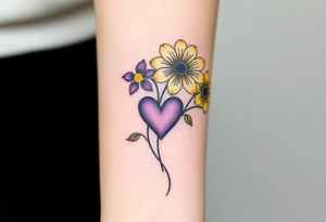Yellow daisy Purple Hearts in heaven tattoo idea