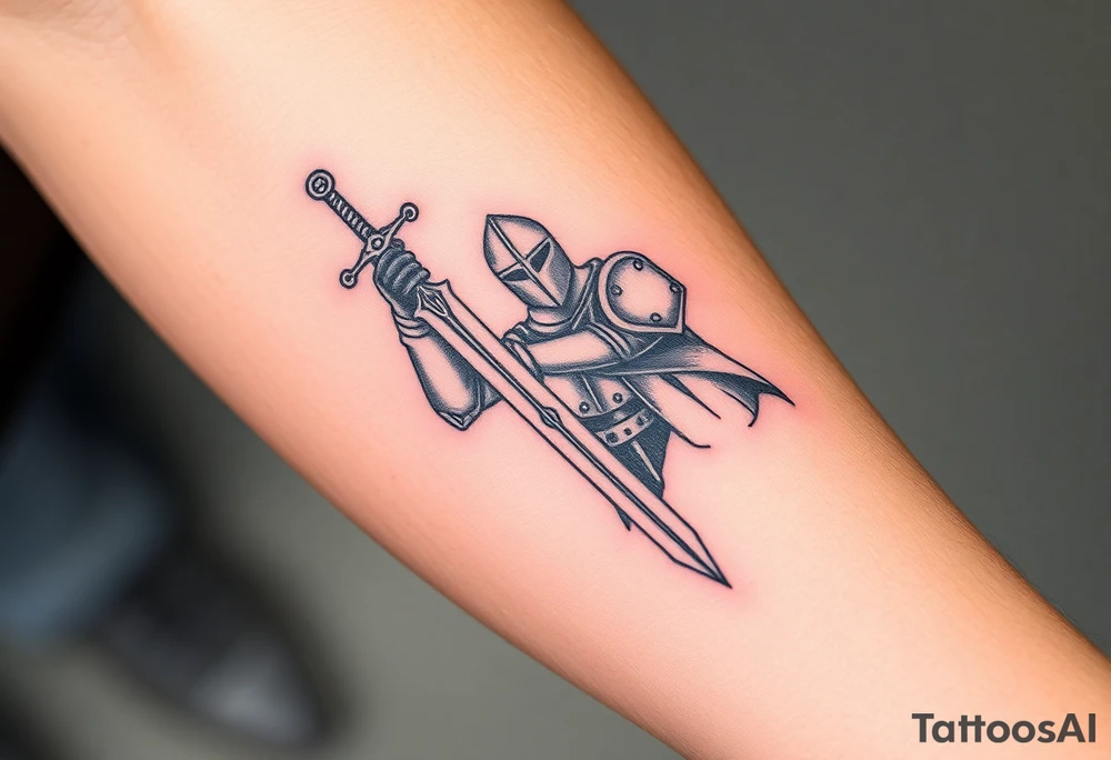 realistic
knight with sword tattoo idea