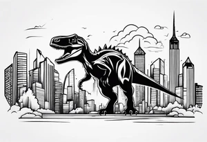 dinosaur destroying city tattoo idea