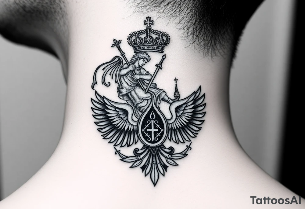 St. George slaying the dragon (hugely common in Russian Orthodox art)
Russian imperial crown above the eagle
Crossed swords or a Russian sabre
The Kremlin or St. Basil's Cathedral scene tattoo idea