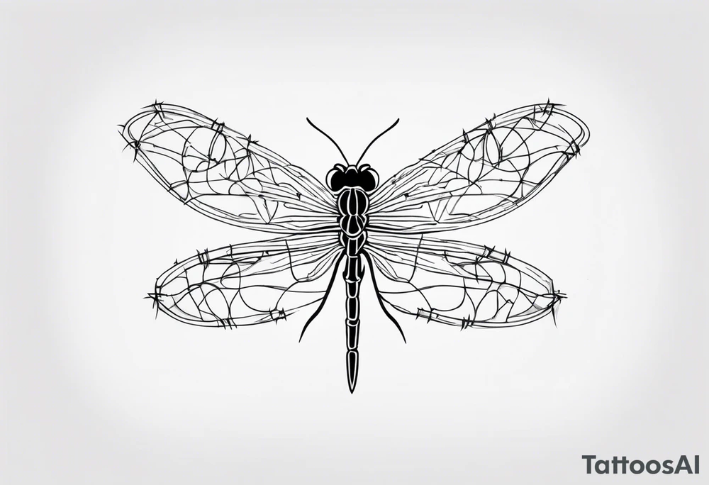 fine line barbed wire small dragonfly tattoo idea
