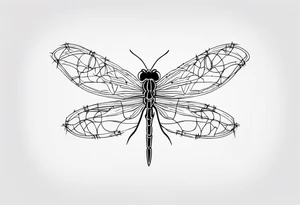 fine line barbed wire small dragonfly tattoo idea
