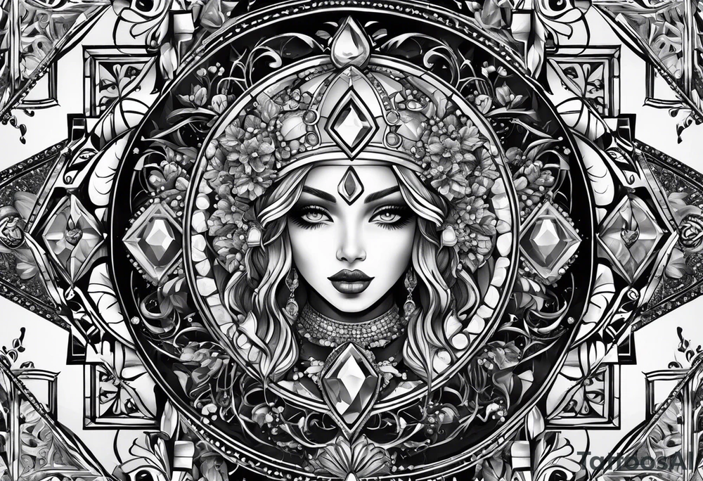 Spooky gem stones with face add more diamonds tattoo idea