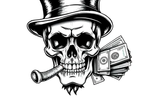 skull with mustache,a big cigar in his mouth,a top-hat on his head and alot of money in a hand. tattoo idea