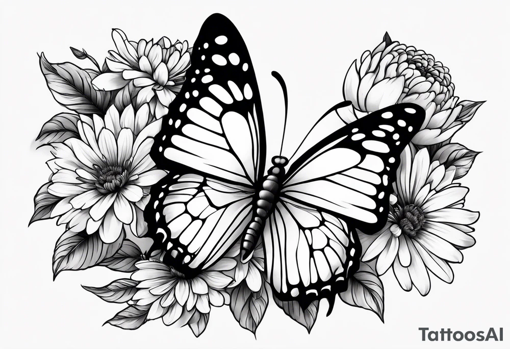 Butterfly with chrysanthemum flower tattoo idea