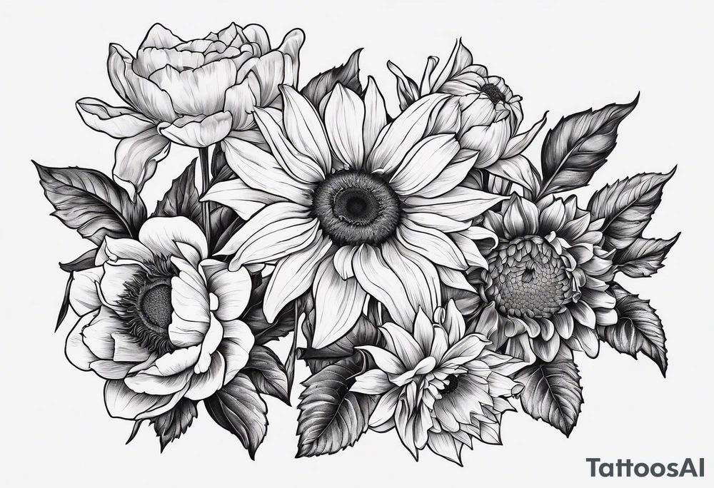 Sunflower daffodil, daisy, rose, Adler, chrysanthemum, holly Birth flower tattoo idea