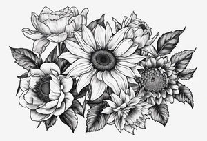 Sunflower daffodil, daisy, rose, Adler, chrysanthemum, holly Birth flower tattoo idea