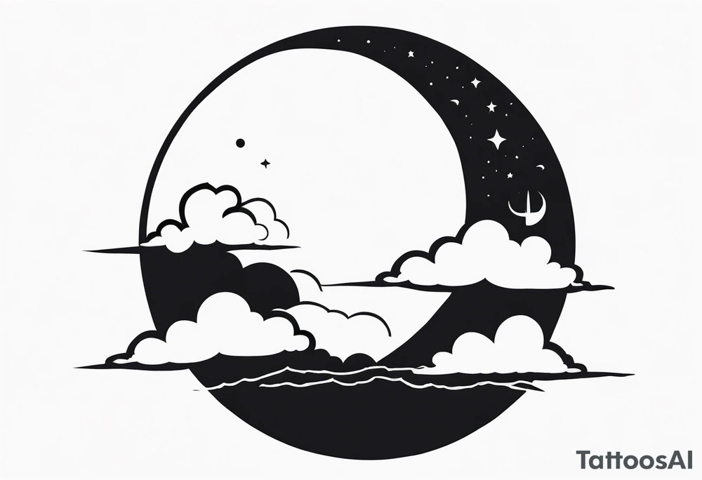 A moon partially hidden by fluffy clouds tattoo idea