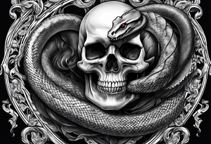 Snake intertwined into a realistic skull tattoo idea