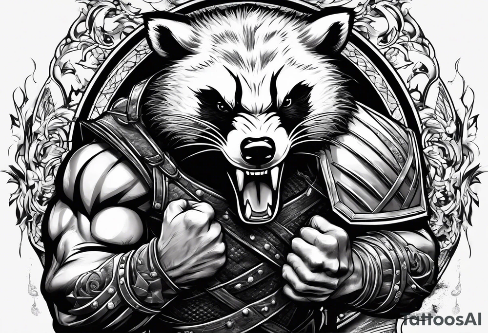 Draw me badger/wolverine with aggressive full body show, killer face with cute smile, very long nails and he attacks like a gladiator to enemy and also he has very deadly looking tattoo idea